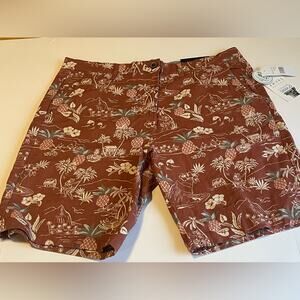 NWT Jachs NY Classic Khaki Twill Hawaii Print Bleecker Shorts - 33" Waist